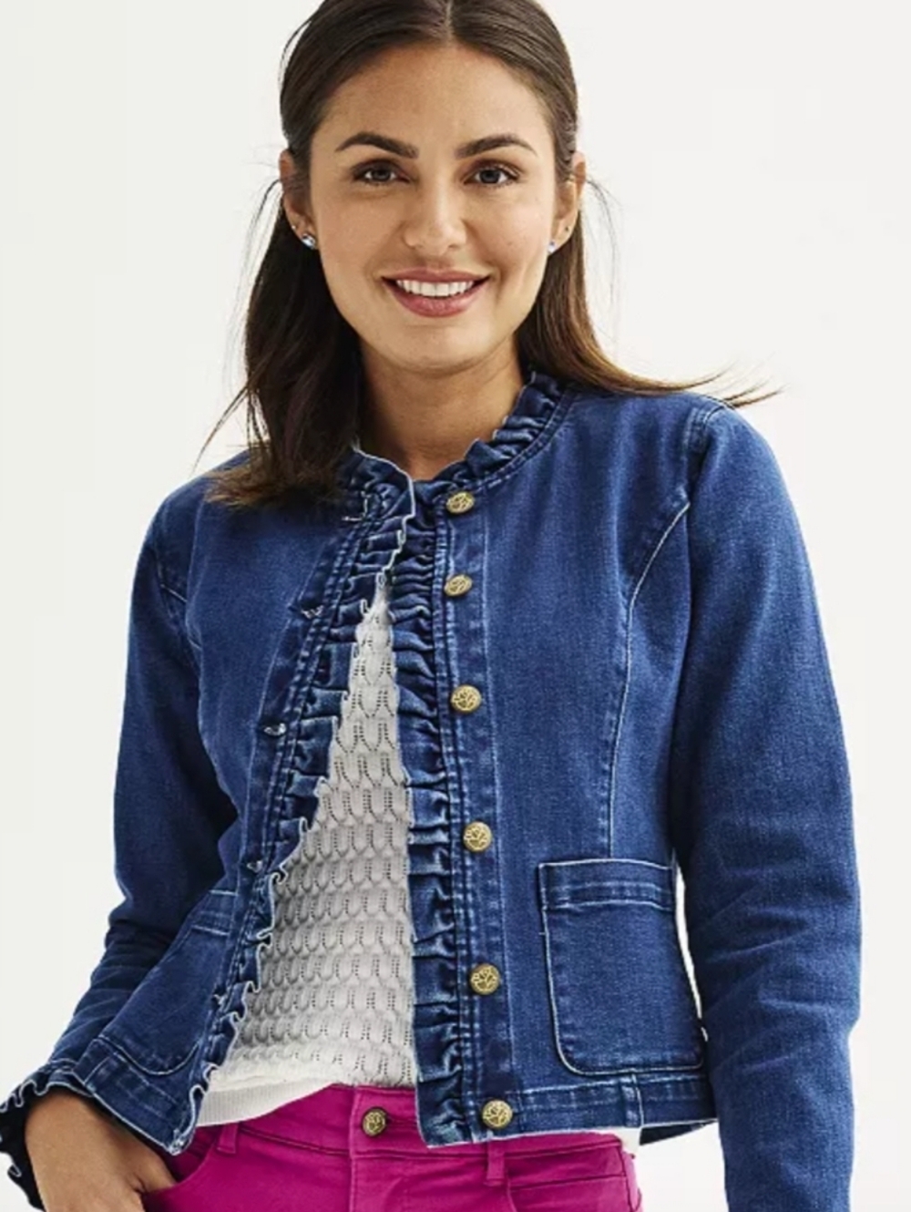 Draper James Ruffle Denim Jacket XS